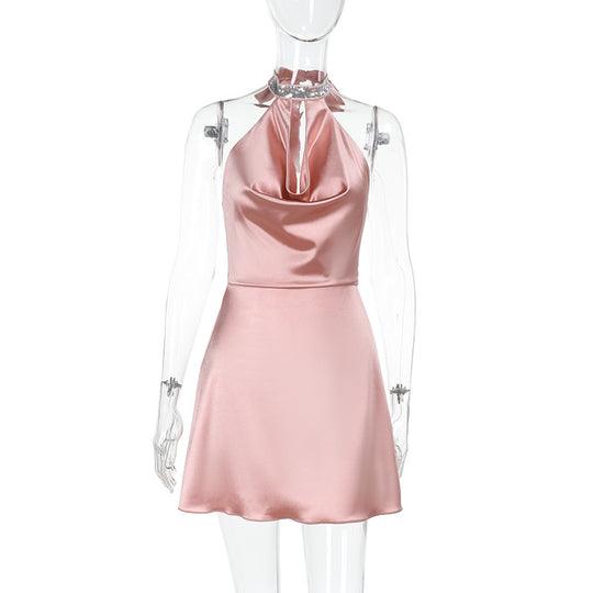 Damen elegantes Halterkleid mit luxuriösem Satin und verspieltem Detail R&B