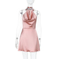 Damen elegantes Halterkleid mit luxuriösem Satin und verspieltem Detail R&B