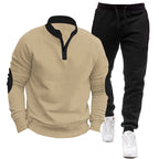 Herren Sportliches Hoodie- und Jogginganzug-Set mit kontrastierenden Ärmelakzenten R&B