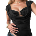Damen elegantes Oberteil mit modischem Drapierungsdesign und dekorativen Strassdetails R&B