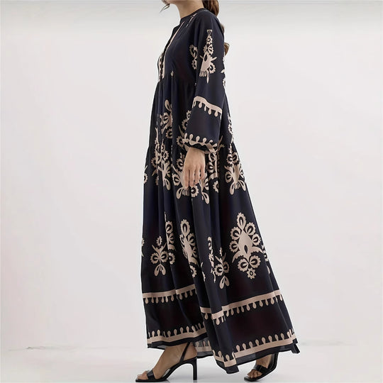 Damen Maxikleid mit floralem Design und eleganter Knopfleiste R&B