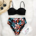 Damen Hoch tailliertes Bikini-Set mit floralem Oberteil R&B