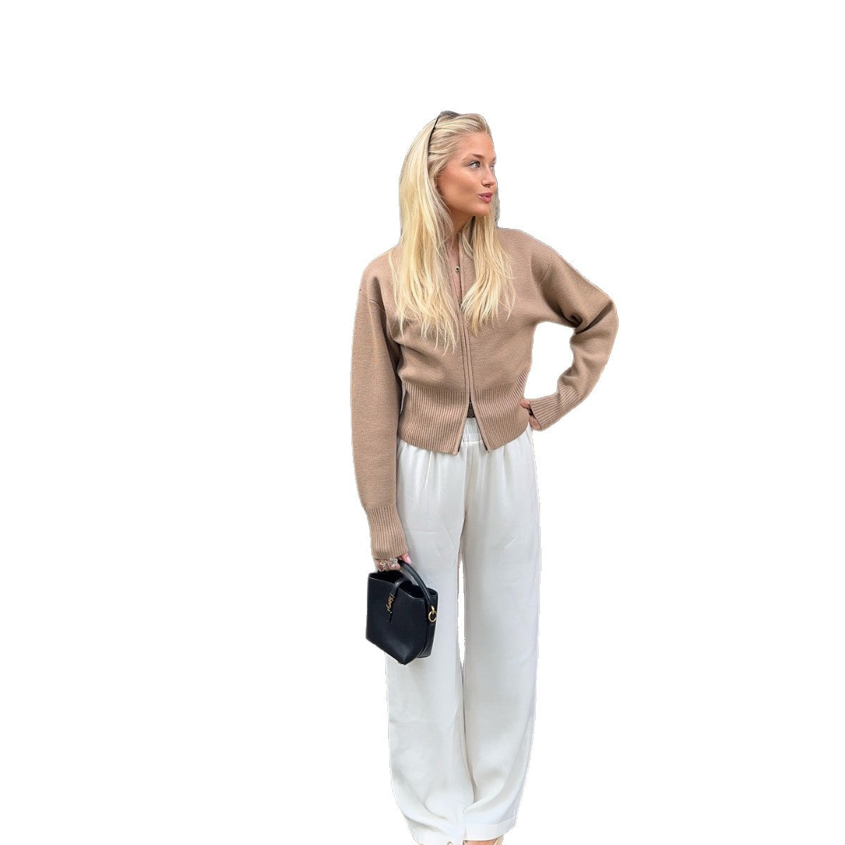 Damen Elegante Strickjacke mit durchgehendem Reißverschluss R&B