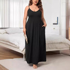 Damen Maxikleid mit schmalen Spagettiträgern und praktischen Seitentaschen R&B