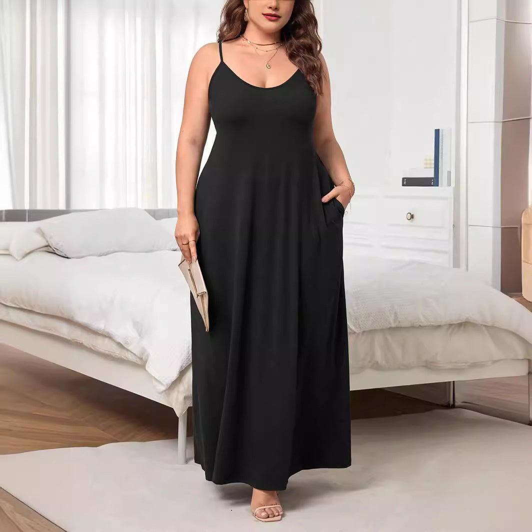 Damen Maxikleid mit schmalen Spagettiträgern und praktischen Seitentaschen R&B