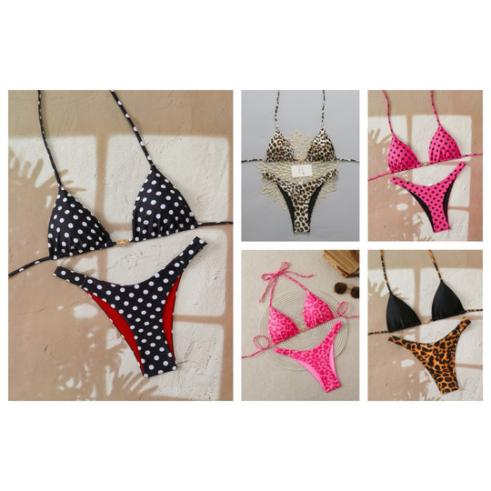 Damen Designer-Bikini mit Leopardenmuster und raffinierten Details R&B