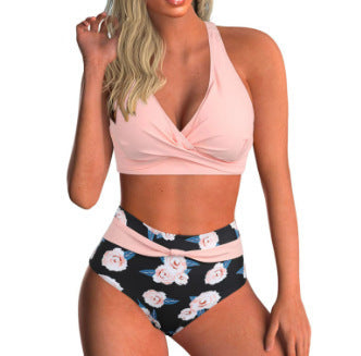 Damen Sportliches Crop-Top Bikini-Set mit hoch taillierter Hose R&B
