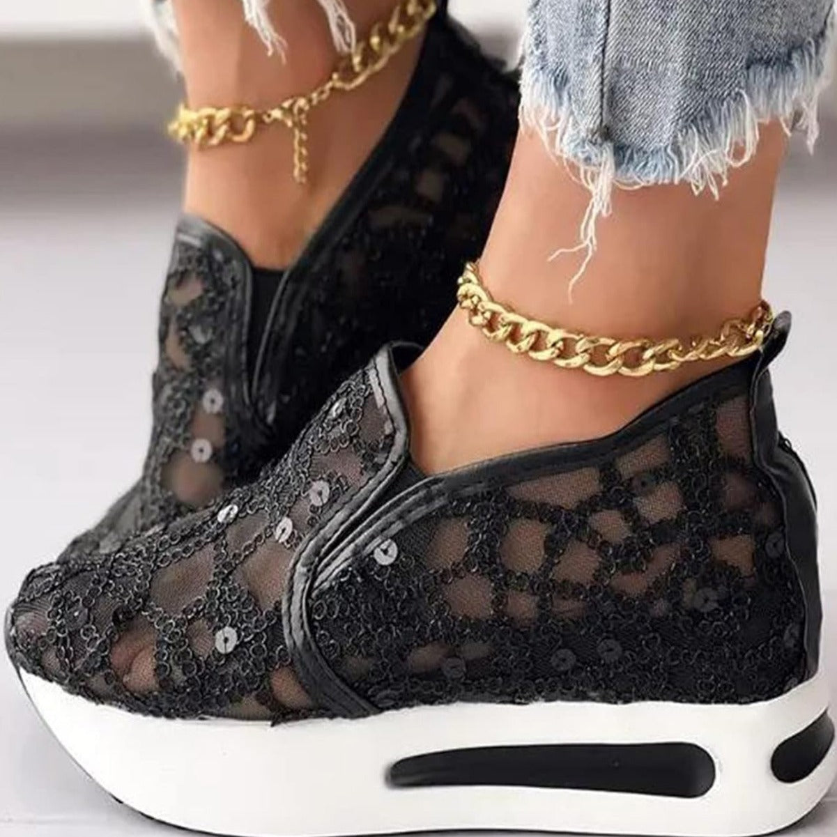 Damen Atmungsaktive Slip-On Sneakers mit Glitzermuster