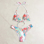 Damen Triangel-Bikini mit verspieltem Muster und verstellbaren Trägern