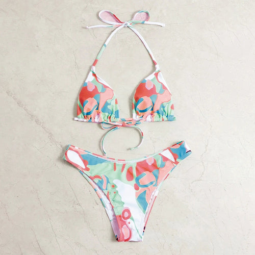 Damen Triangel-Bikini-Set mit verstellbaren Trägern und kreativem Print R&B