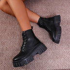Damen robuste Chunky Stiefel mit hohem Plateausohle und schnürbarem Design R&B