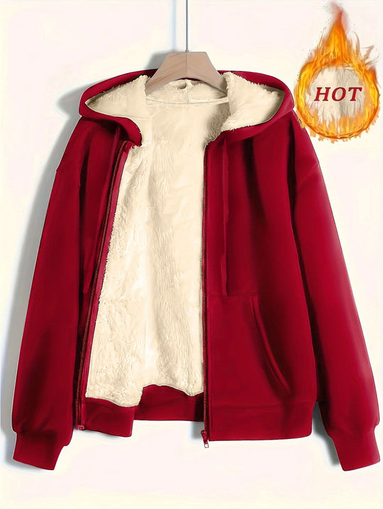 Damen kuschelige Fleecejacke mit Reißverschluss und Kapuze R&B
