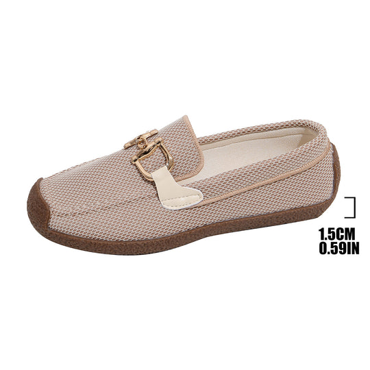 Damen leichte Slip-On Mokassins mit atmungsaktivem Mesh-Obermaterial und modischer Schnallenverzierung R&B