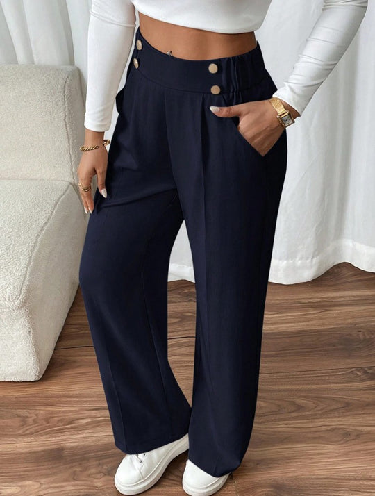 Damen Klassische weite Hose mit Knopfleiste und Taschen R&B