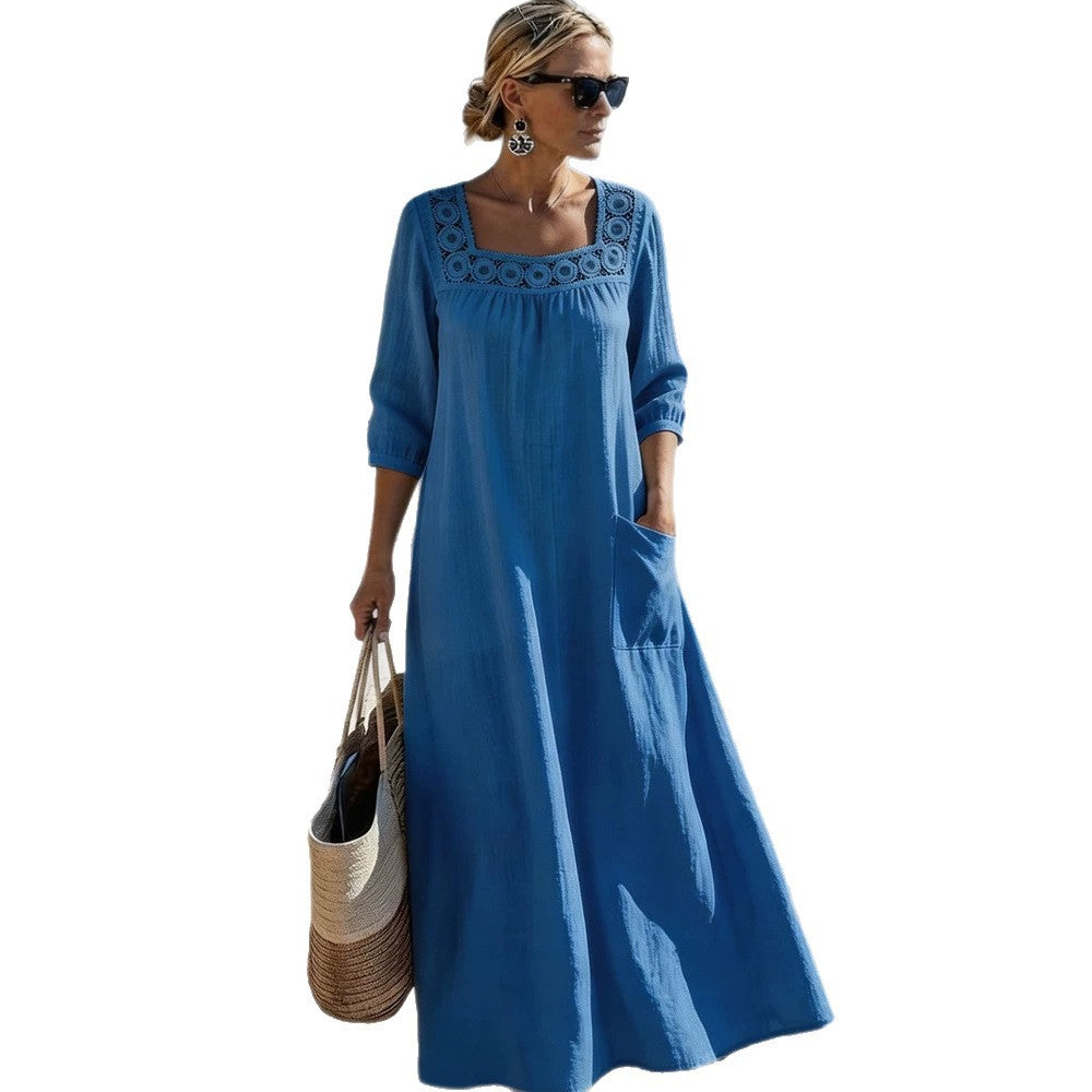 Damen Maxikleid mit elegantem Rundhalsausschnitt und praktischen Taschen R&B