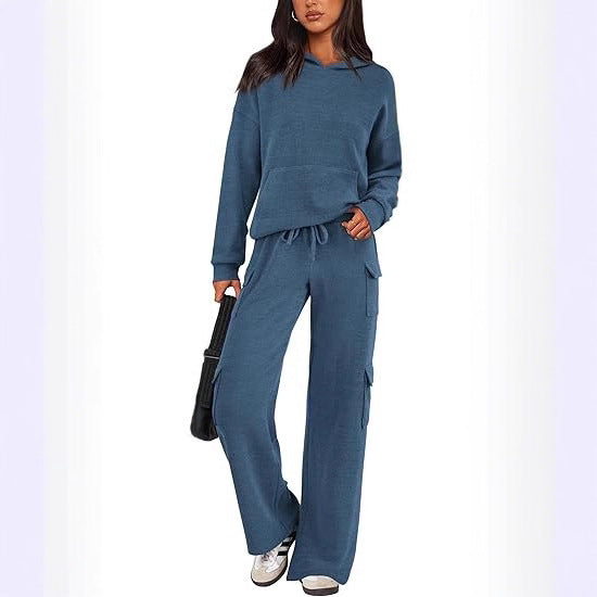Damen Bequemes Lounge-Set mit Kapuze und weiten Hosen R&B