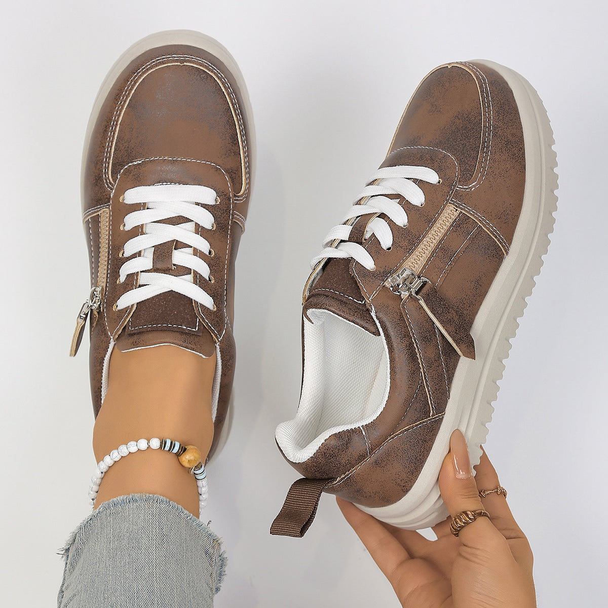 Damen Sneakers mit modischem Reißverschluss und bequemer Sohle R&B