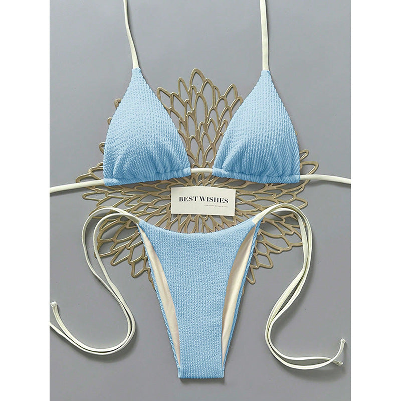 Damen Triangel-Bikini mit hohem Beinausschnitt und feinem Strukturmuster R&B