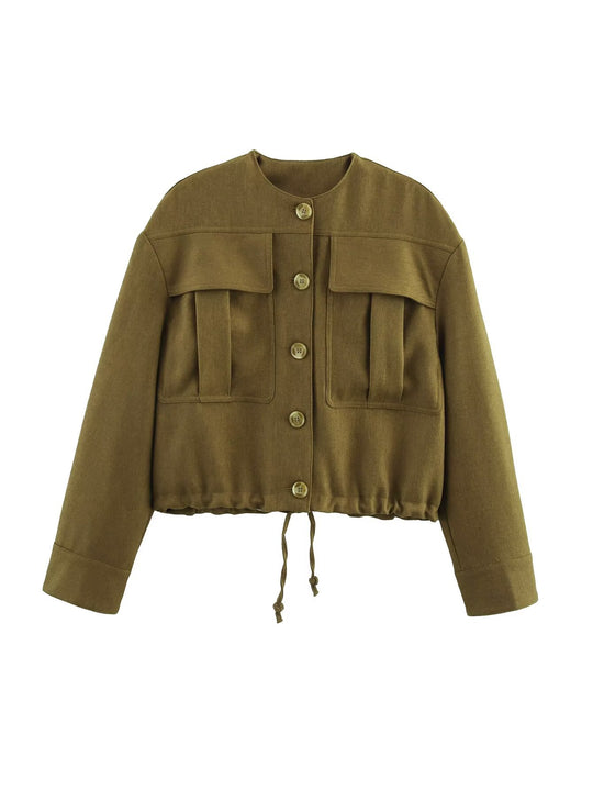 Damen cropped Utility-Jacke mit praktischen Taschen und elastischem Saum R&B