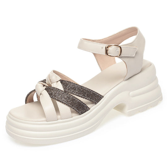 Damen Komfortable Platform-Sandalen mit elegantem Knoten-Design und verstellbarem Riemen R&B