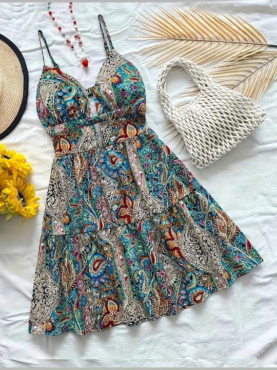 Damen Neckholder Sommerkleid mit floralem Muster und Rüschendetails R&B