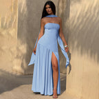 Damen Maxikleid mit raffiniertem Cut-Out-Design und asymmetrischem Saum R&B