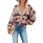 Damen Strickjacke mit folkloristischem Muster und lässigem Schnitt R&B