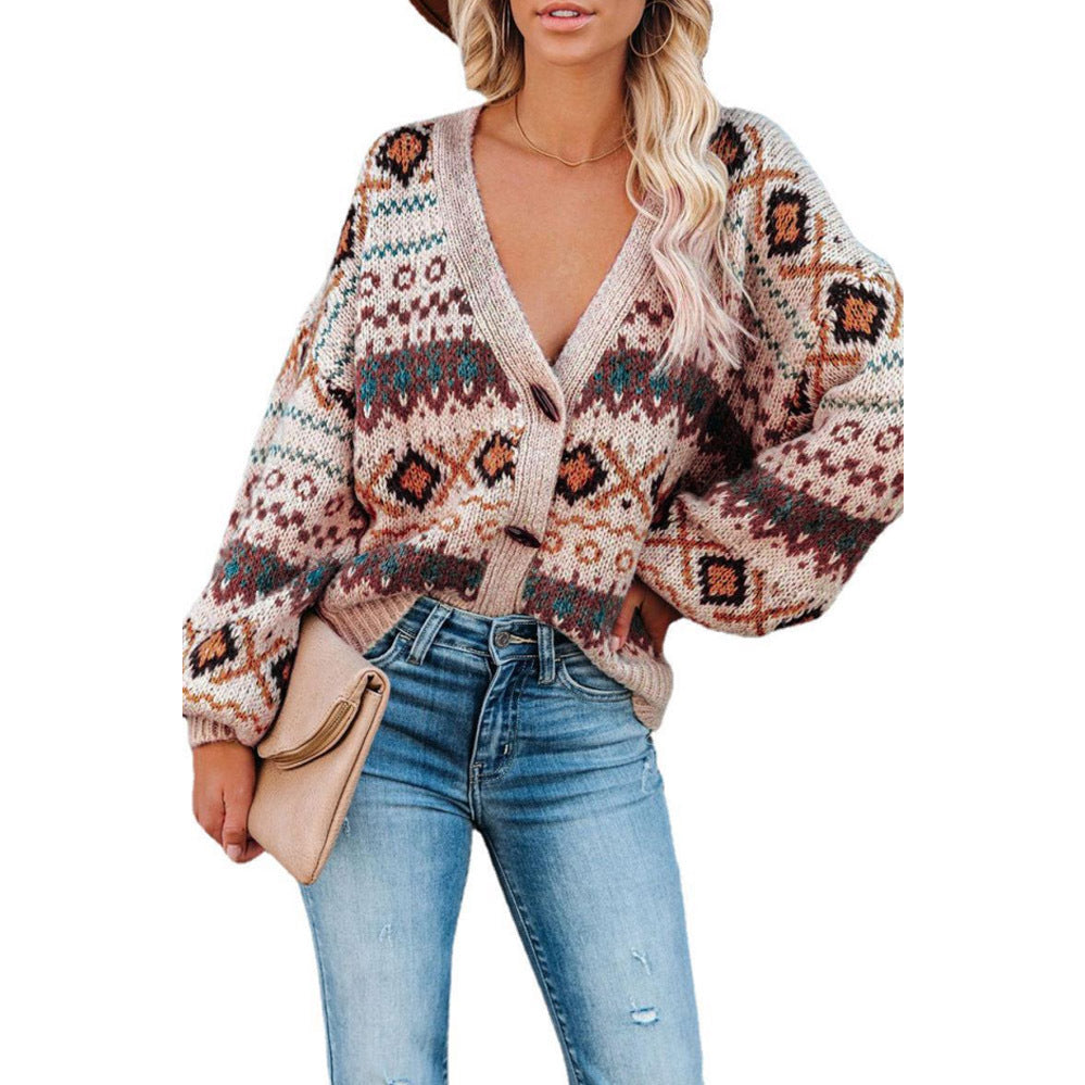 Damen Strickjacke mit folkloristischem Muster und lässigem Schnitt R&B