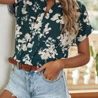 Damen lässige Bluse mit floralem Muster und kurzer Knopfleiste R&B