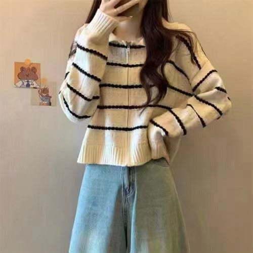 Damen gestreifter Strickpullover R&B