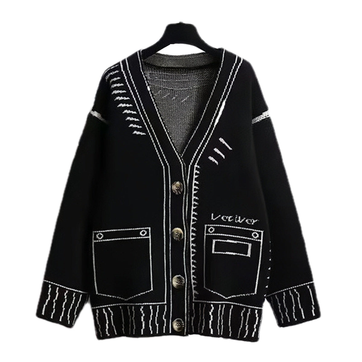 Damen Strickjacke mit einzigartigem grafischen Design und hochwertigen Knopfdetails R&B