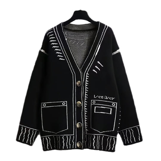 Damen Strickjacke mit einzigartigem grafischen Design und hochwertigen Knopfdetails R&B