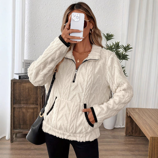 Damen kuscheliger Fleece-Hoodie mit halbem Reißverschluss R&B