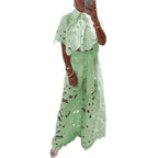 Damen Set im modernen Blumendesign mit cropped Bluse und Maxi-Rock R&B