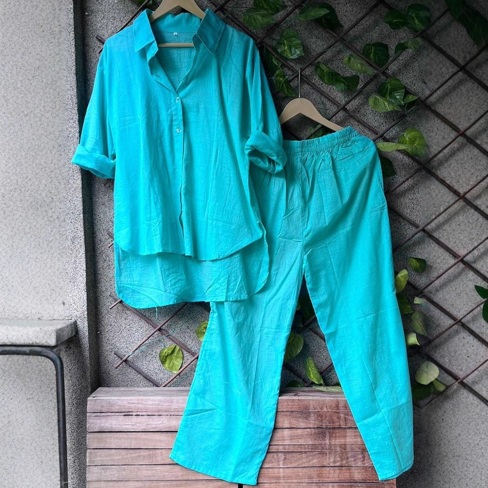 Damen lässiges Leinen-Hemd und Hose Set R&B