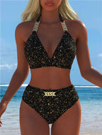 Damen Bikini mit luxuriösem Marmormuster und edlen Details R&B