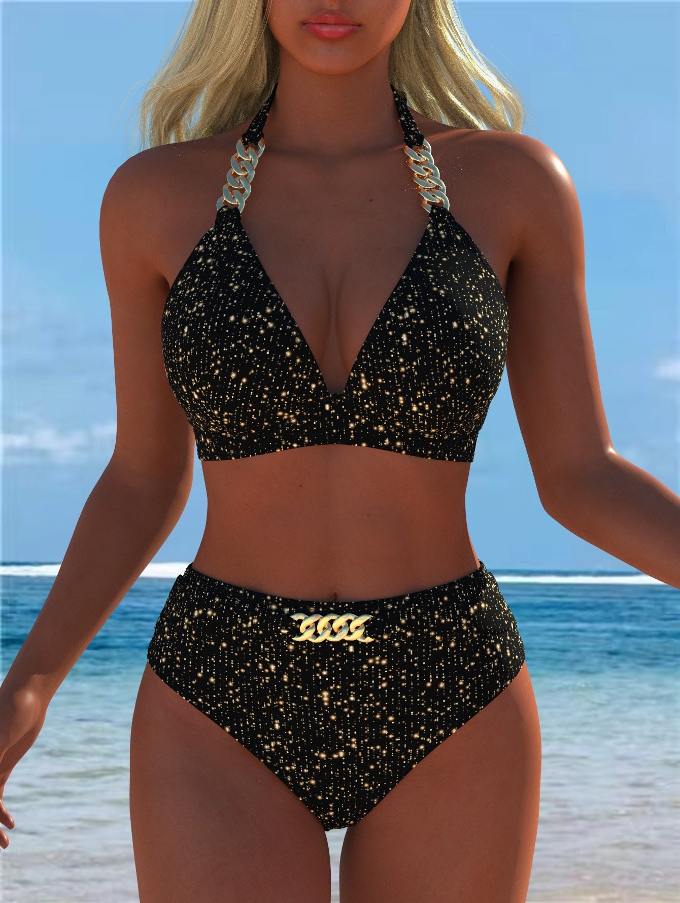 Damen Bikini mit luxuriösem Marmormuster und edlen Details R&B