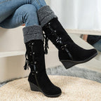 Damen Wedge-Stiefel mit gefüttertem Innenbereich und modischem Schnür-Design R&B