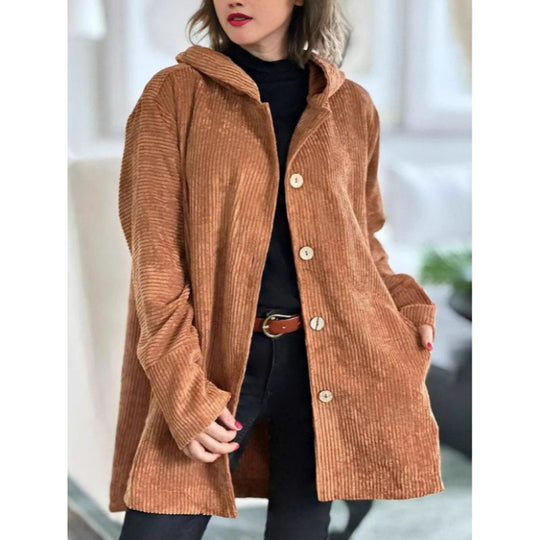 Damen kuschelige Kapuzenjacke aus feinem Cordstoff R&B