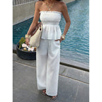 Damen Elegantes Oberteil mit gerafftem Bustier und weiten Hosen R&B
