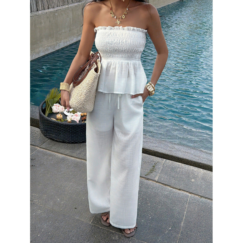Damen Elegantes Oberteil mit gerafftem Bustier und weiten Hosen R&B