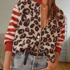 Damen Modische Jacke mit Tiermuster und gestreiften Ärmeln R&B