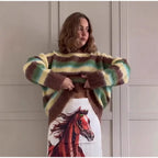 Damen Oversized Strickpullover mit farbenfrohen Streifen