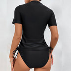 Damen Surf-Bikini-Oberteil mit kurzem Arm und hohem Kragen R&B