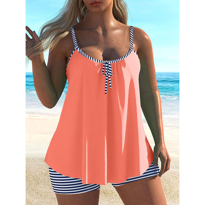 Damen Tankini-Set mit verstellbaren Trägern und maritimen Streifen R&B