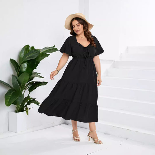 Damen Sommerliches Midikleid mit schmeichelndem Taillenzug und luftigen Ärmeln R&B