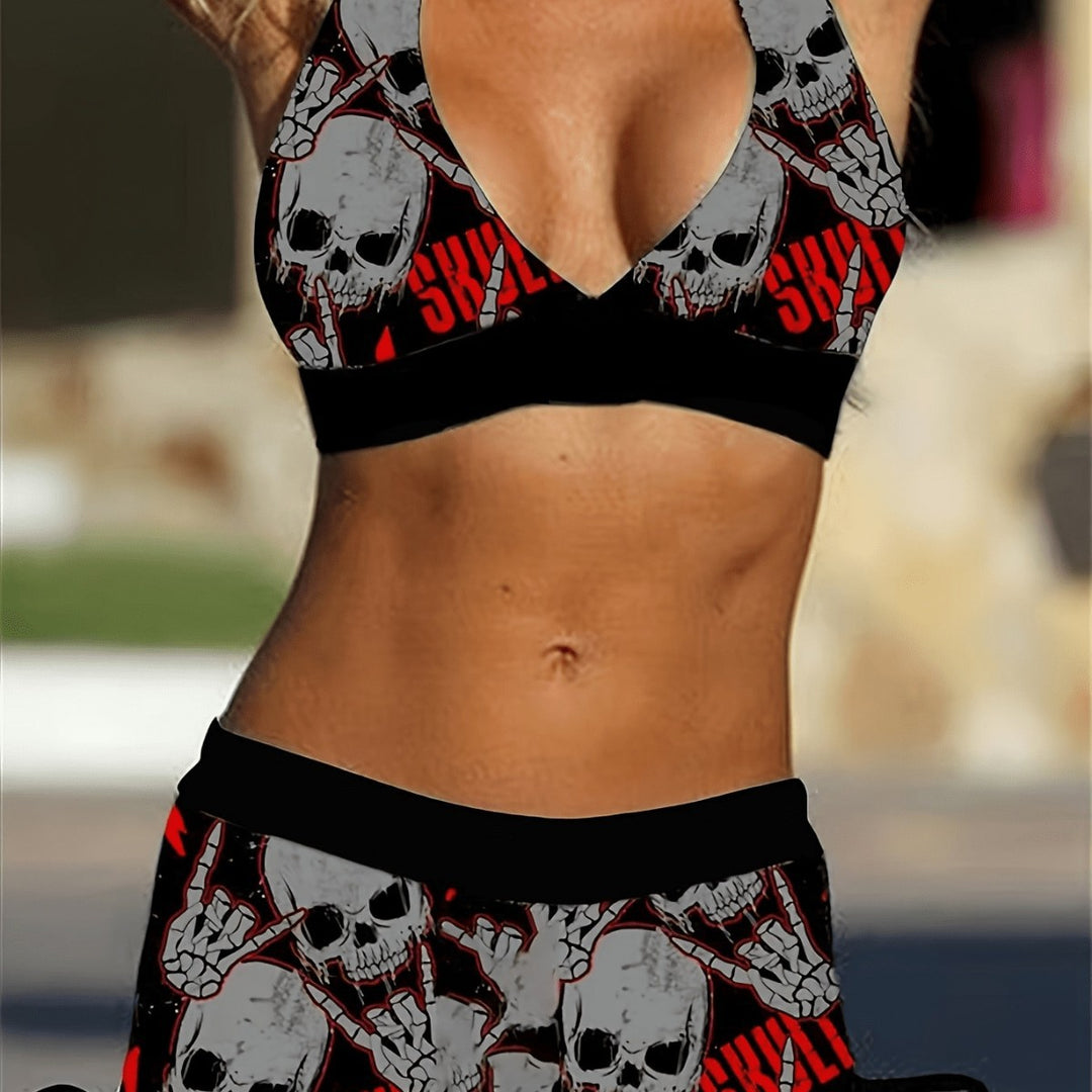 Damen Bikini-Set mit tiefem V-Ausschnitt und kontrastierenden Shorts R&B