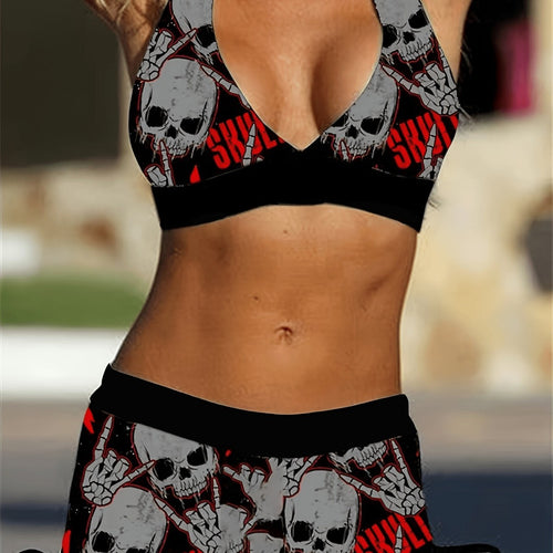 Damen Bikini-Set mit tiefem V-Ausschnitt und kontrastierenden Shorts R&B