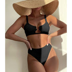 Damen Bikini-Set mit hohem Taillenschnitt und verzierten Trägern R&B