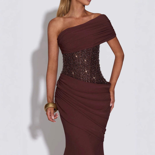 Damen Elegantes und figurbetontes Abendkleid mit asymmetrischem Ausschnitt R&B